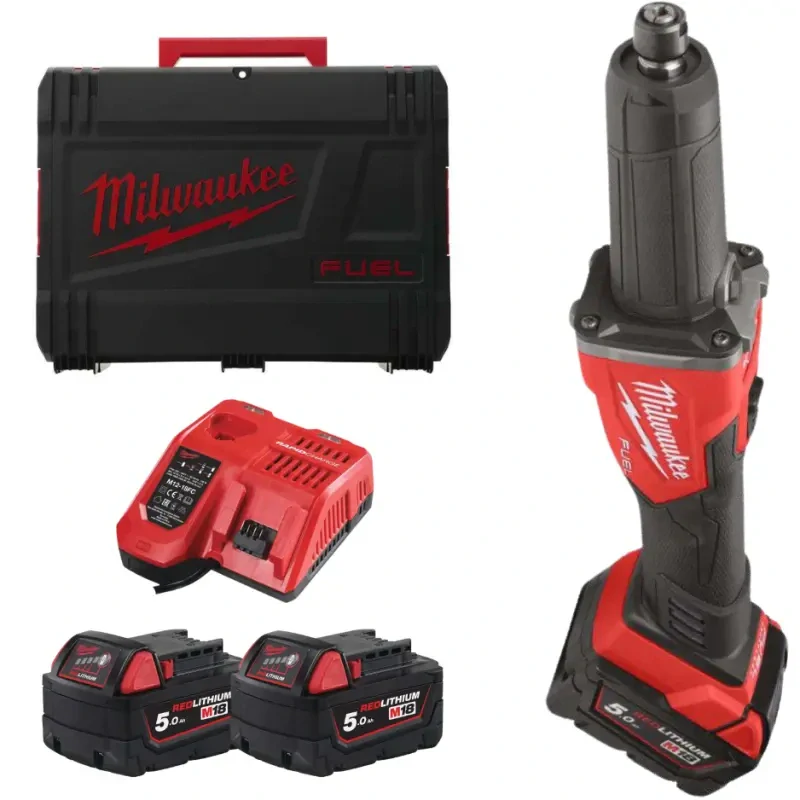 Aku přímá bruska Milwaukee M18 FDGRB-502X s posuvným spínačem, kleština 6 a 8 mm, 2x aku M18 B5 + M12-18 FC + kufr, 4933480954