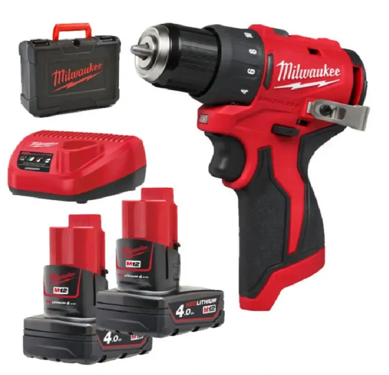 Aku vrtací šroubovák Milwaukee M12 BLDDRC-402C, aku vrtačka, 2x aku M12 B4 + M12 C12 C + Kufr, 4933499688 (MI4933499688)