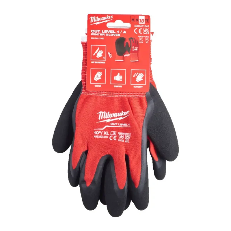 Pracovní rukavice zimní Milwaukee WINTER, ochrana proti proříznutí A, velikost 10 (XL), 1 pár, 4932471345