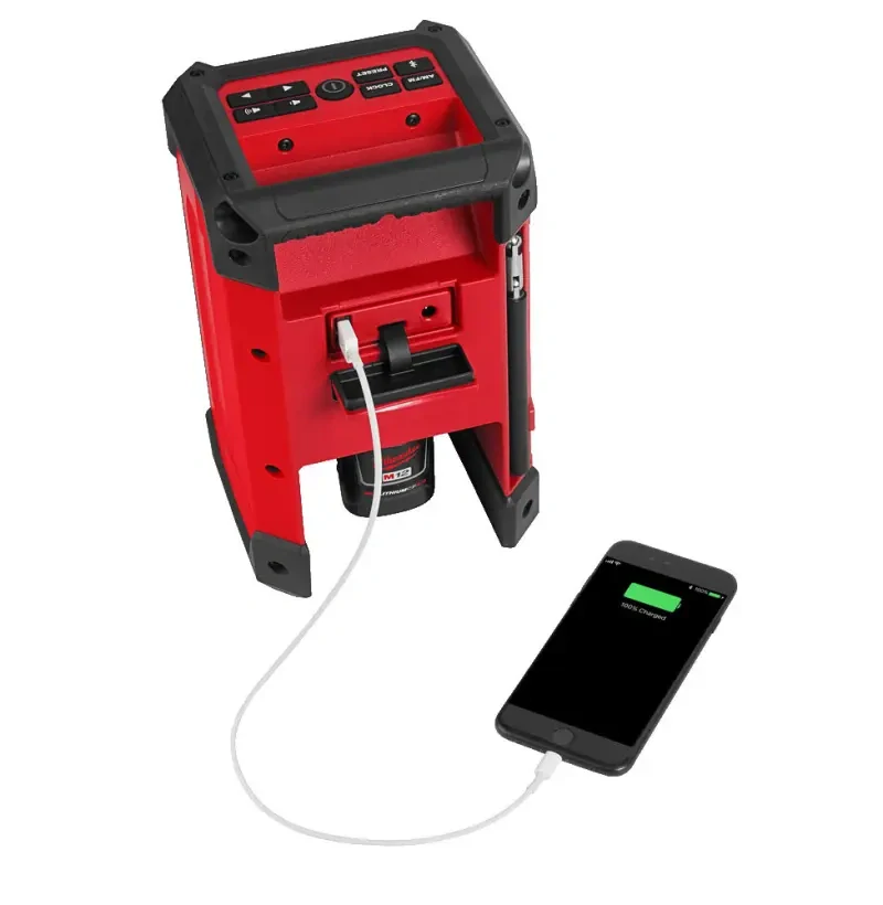Přenosné Aku rádio/nabíječka Milwaukee M12 RCDAB+-0, DAB+/FM/AM tuner, Bluetooth, nabíječka M12 a USB, bez Aku, 4933472114