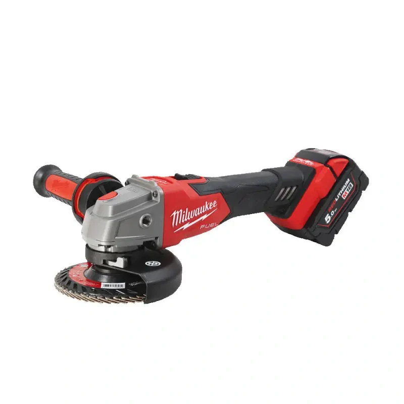 Aku úhlová bruska 125 mm Milwaukee M18 FSAG125XB-502X s posuvným spínačem, RAPIDSTOP, 2x aku M18 B5 + M12-18 FC + kufr, 4933478430