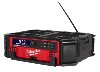 Přenosné Aku rádio/nabíječka Milwaukee M18 PRCDAB+-0, DAB+/FM/AM tuner, repro 40 W, Bluetooth, nabíječka M18 a USB, PACKOUT, bez Aku, 4933472112