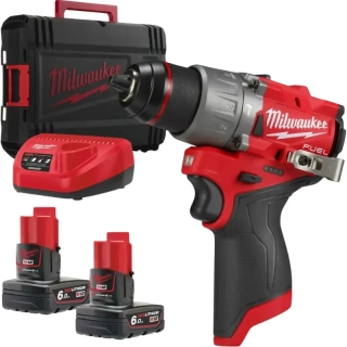 Aku subkompaktní příklepová vrtačka Milwaukee M12 FPD2-602X, 2x aku M12 B6 + C12 C + kufr, 4933479870