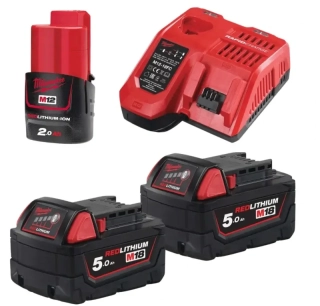 Aku nabíjecí sada Milwaukee M18 NRG-502, 2x aku M18 B5 + 1x M12 B2 + M12-18 FC, 4933459217