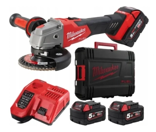 Aku úhlová bruska 125 mm Milwaukee M18 FSAG125XB-502X s posuvným spínačem, RAPIDSTOP, 2x aku M18 B5 + M12-18 FC + kufr, 4933478430
