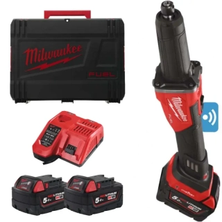 Aku přímá bruska Milwaukee M18 FDGROVB-502X s posuvným spínačem, kleština 6 a 8 mm, ONE-KEY, 2x aku M18 B5 + M12-18 FC + kufr, 4933480956